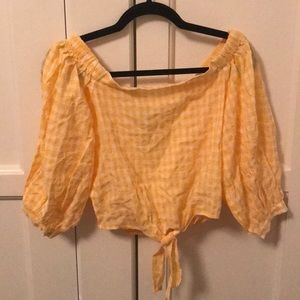 Yellow gingham off-shoulder top